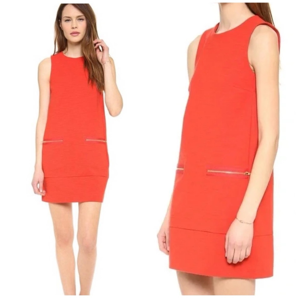 EUC Madewell Sleeveless Red/Orange Zipper Pocket Shift Dress